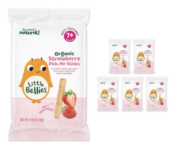 Little Bellies Organic Strawberry Pick-Me Sticks Baby Snack (Pack of 5 x 0.56 oz Individual Packs)